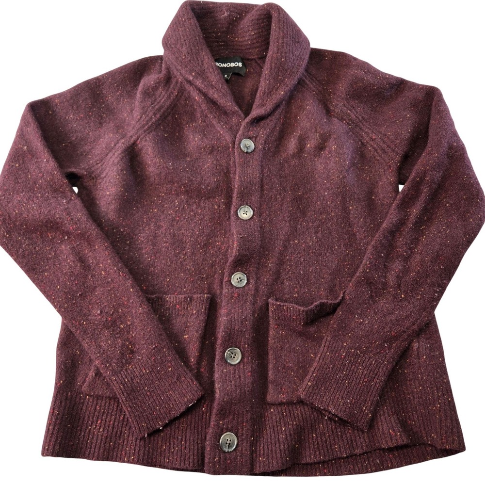 Bonobos Sweater Boys M Purple Cardigan Shawl Collar Pockets Wool Nylon
